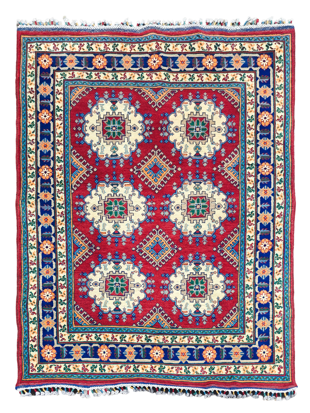 Afghan Kazaq Hand-Knotted Wool Rug - 5x7 ft
