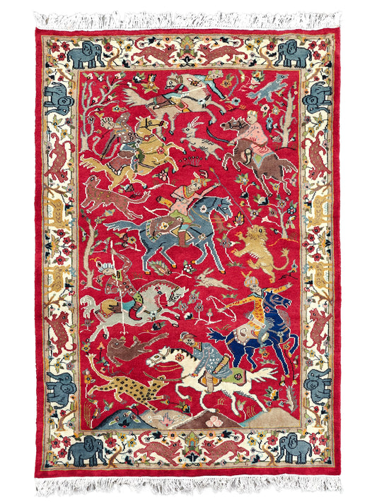 Shikargah Hunting Pictorial Rug - 6x4 ft