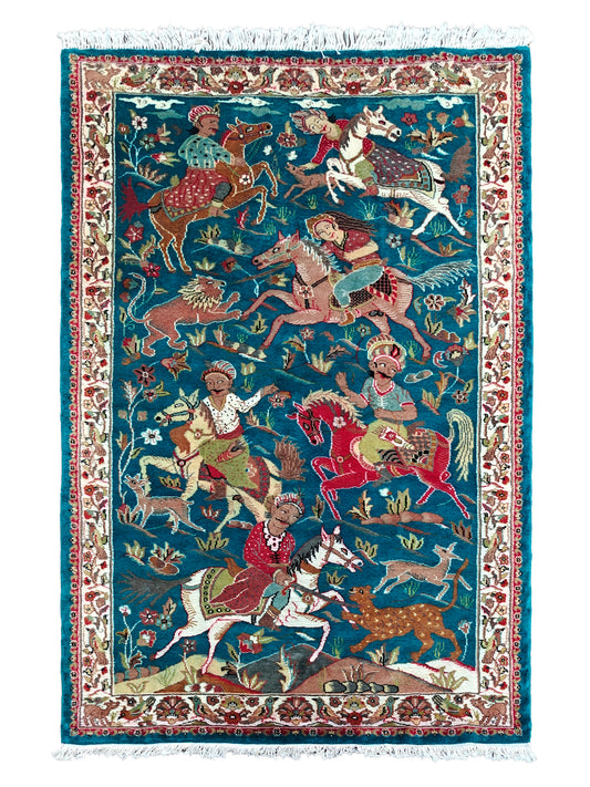 Shikargah Hunting Pictorial Rug - 6x4 ft